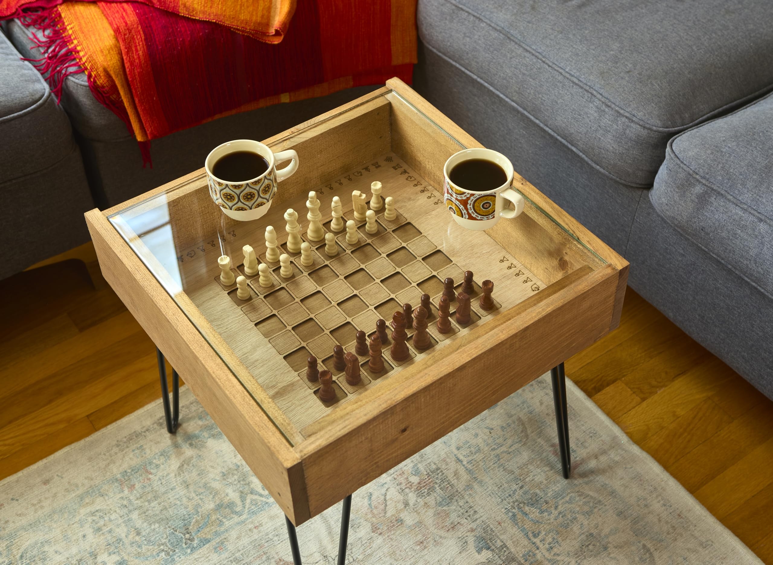 Chess Coffee Table: Rustic Chess Coffee Table Hairpin