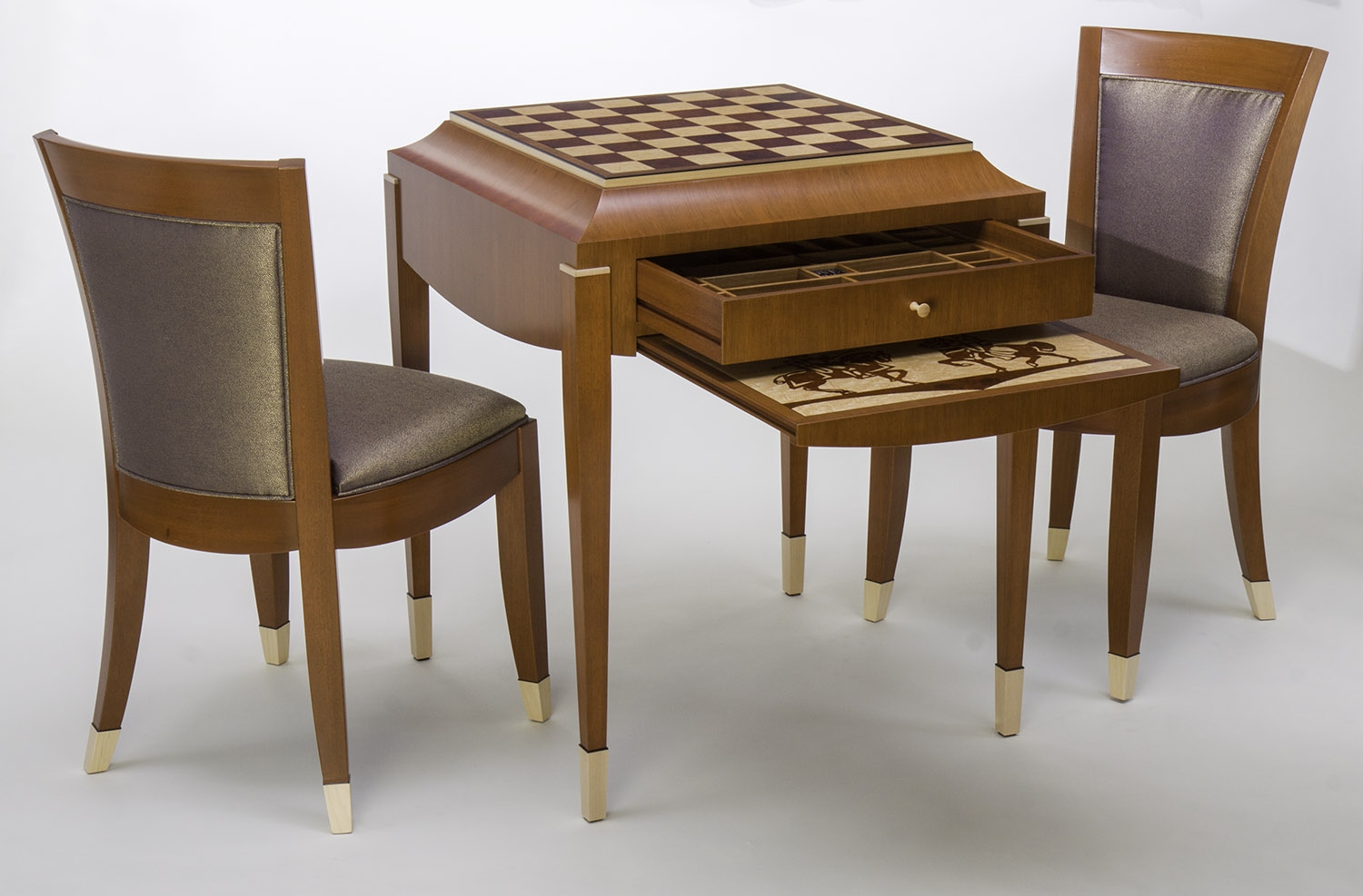 Chess Table Set: Art Deco Table Tiered Pull Out