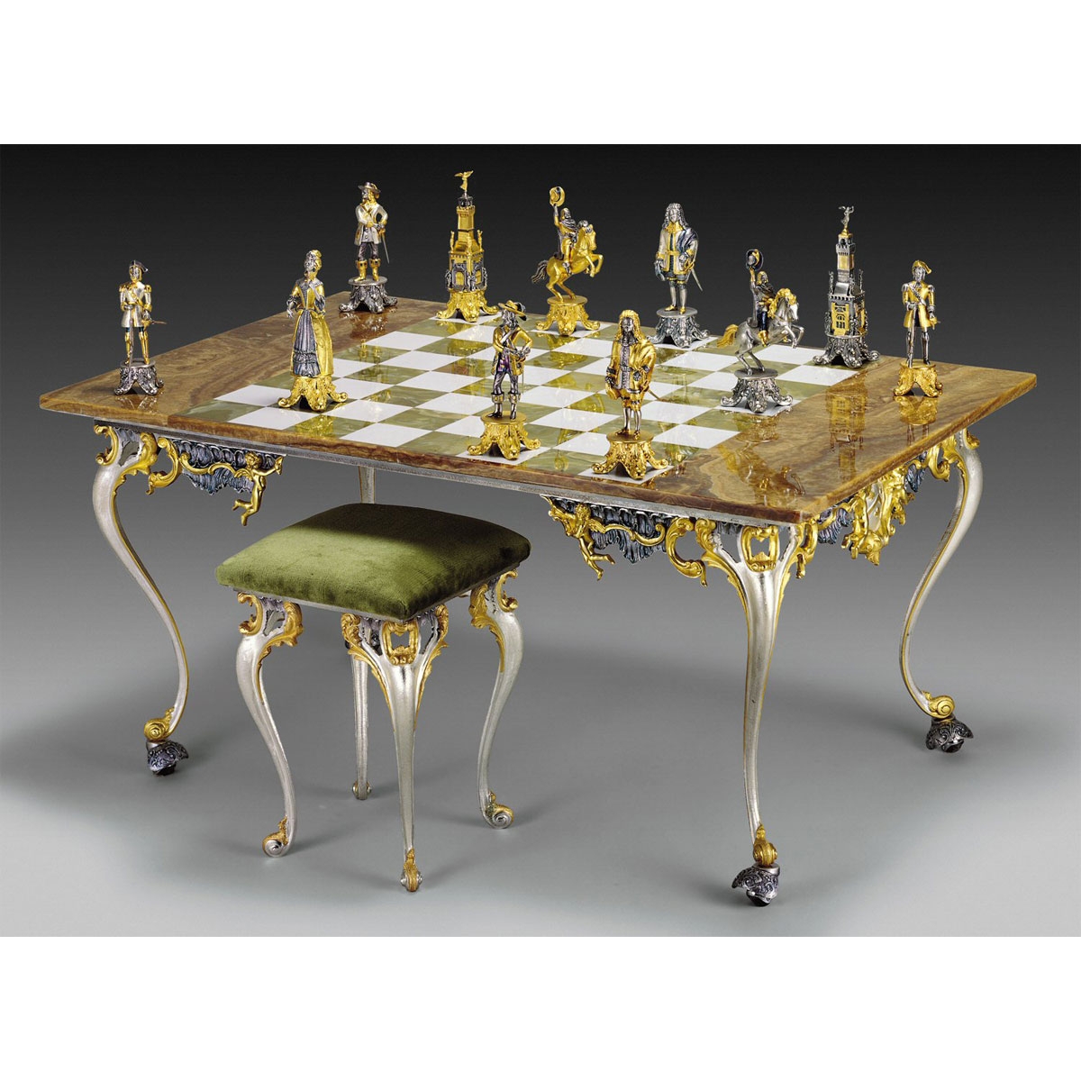 Chess Table Set: Louis XIV Chess Table Gilded Base