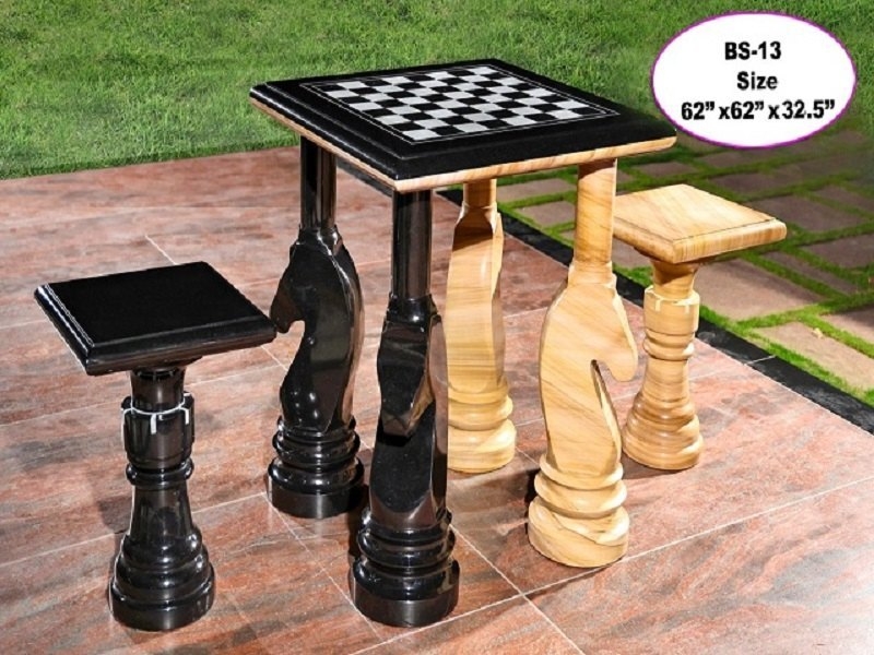 Chess Table Set: Sculptural Stone Table Knight Legs