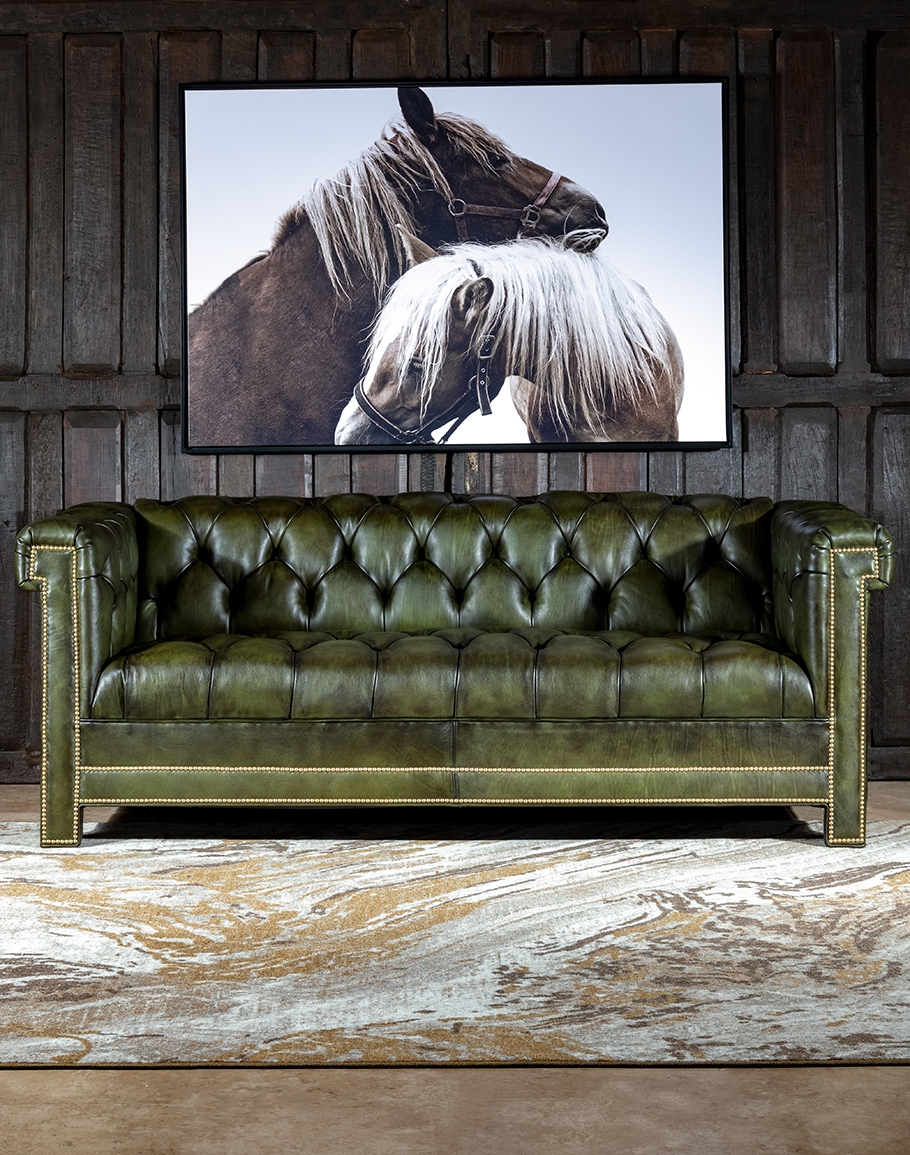 Chesterfield Sofa: Brass Nailhead Trim Modern Rustic Couch