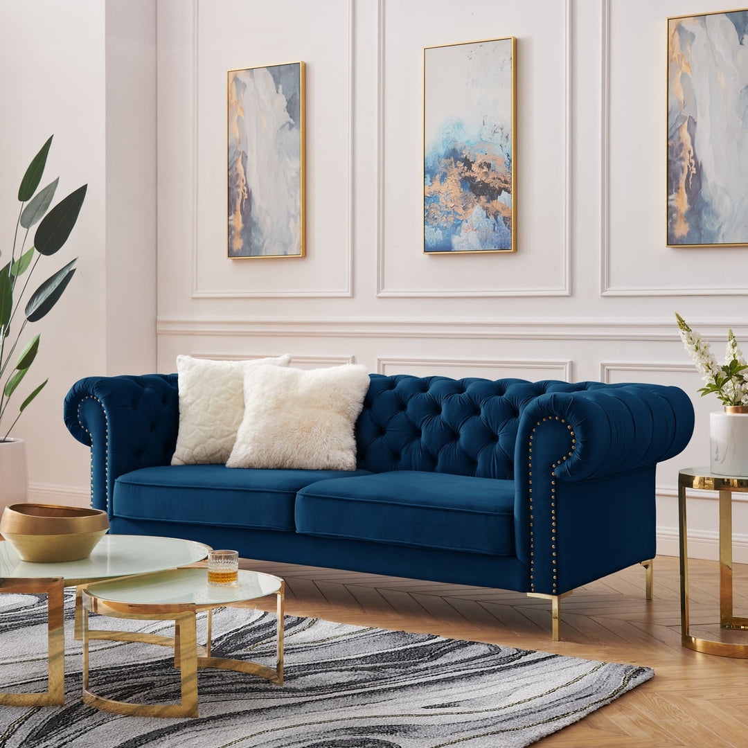 Chesterfield Sofa Navy Slender Metal Legs Furniture
