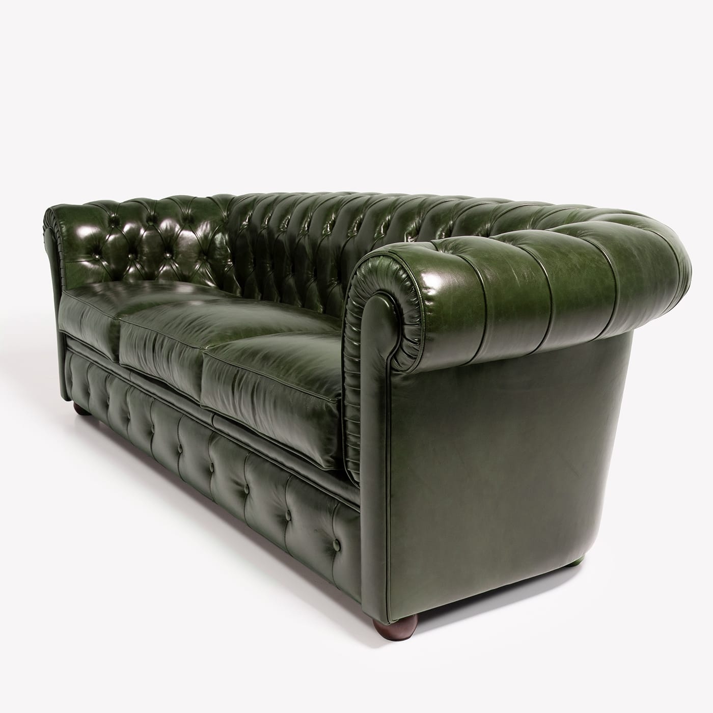 Chesterfield Sofa: Pleated Detailing Dark Green Leather