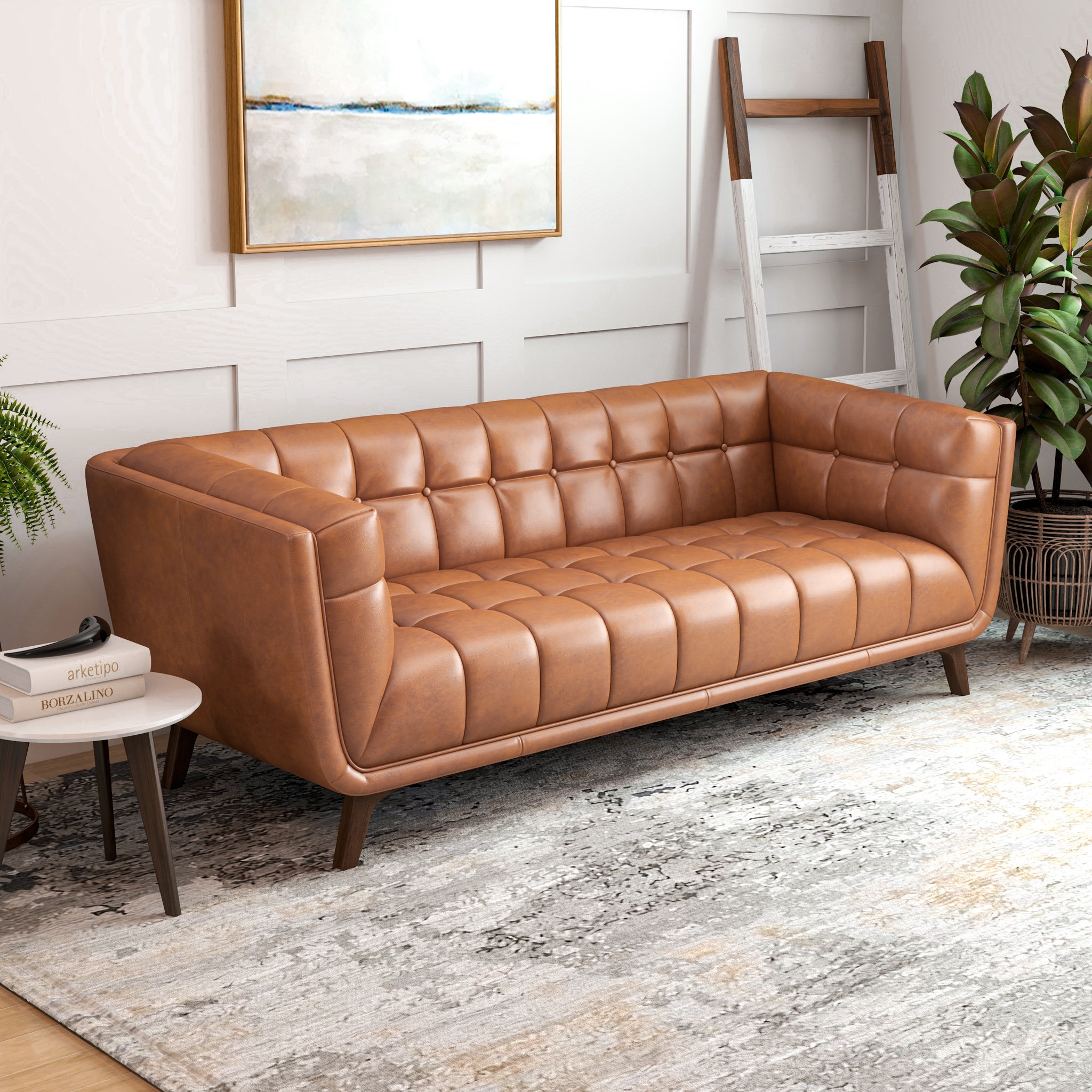 Chesterfield Sofa Shelter Profile Grid Tufted Cognac