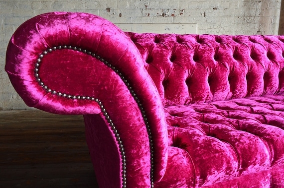 Chesterfield Sofa Upholstered Fuchsia Pink Silver Nailheads