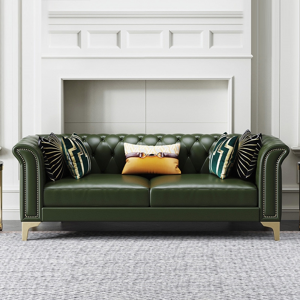 Chesterfield Sofa using gold tapered legs in green