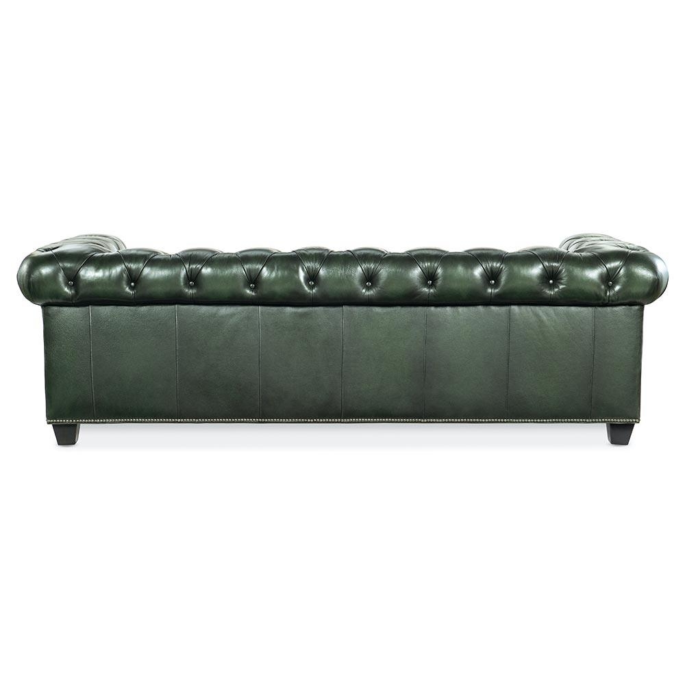 Chesterfield Sofa: Vertical Seams Forest Back View