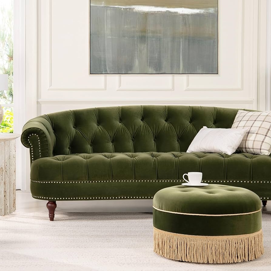 Chesterfield Style Velvet Sofa with Nailhead Trim and Rolled Arms