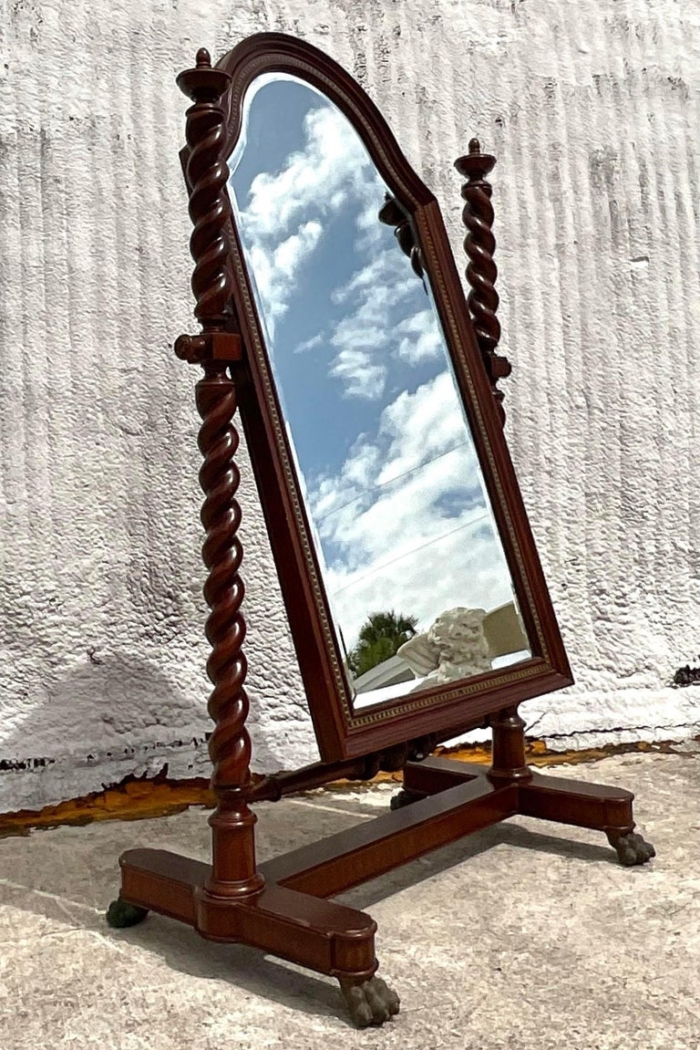 Cheval Mirror Barley Twist Carved Claw Foot Mahogany