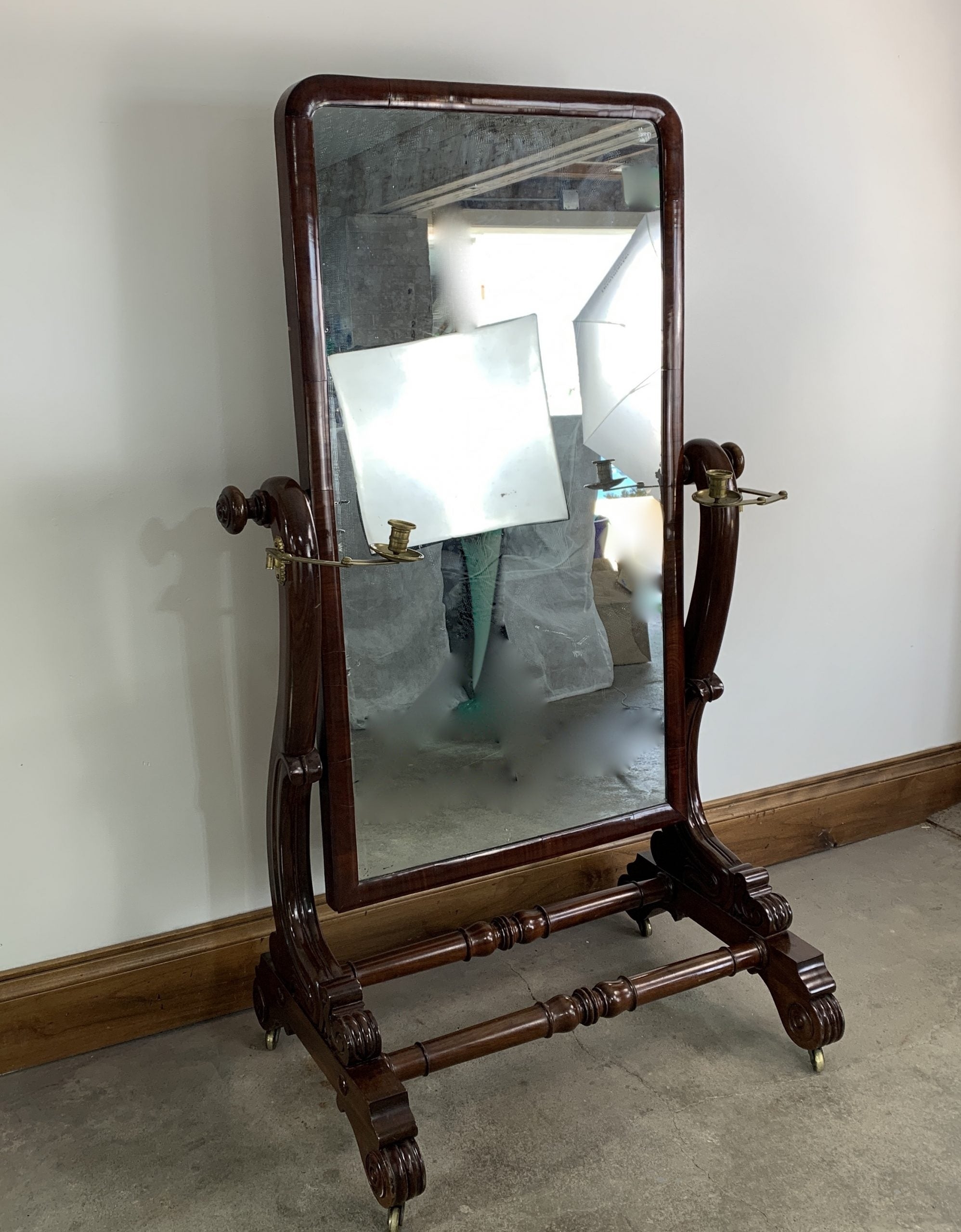 Cheval Mirror Candle Sconces Antique Mahogany Finish
