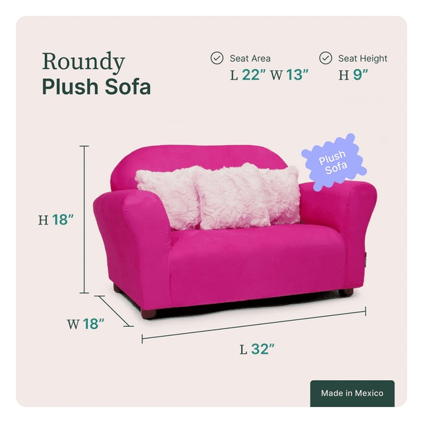 Childrens Sofa with Shaggy Pillows and Low Nine-Inch Seat