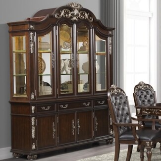 China Cabinet featuring Arched Scrollwork Crown Hutch