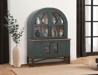 China Cabinet Hutch with Cathedral Mullions Slate Gray