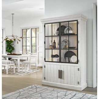 China Cabinet with Black Metal Windowpane Doors Hutch