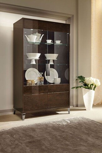 China Cabinet with High Gloss Finish Espresso Wood