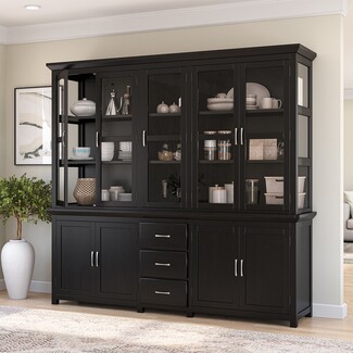 China Cabinet with Side Glass Panels Transitional Hutch
