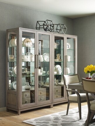 China Cabinet with Vertical Bar Pulls Weathered Gray
