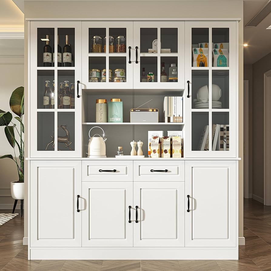 China Hutch with Grid Glass Doors Farmhouse Pantry