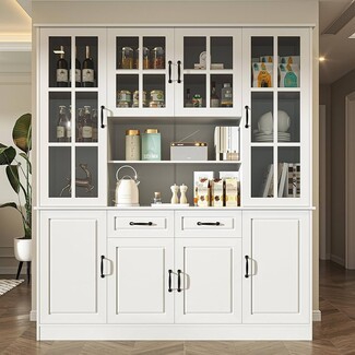 China Hutch with Grid Glass Doors Farmhouse Pantry
