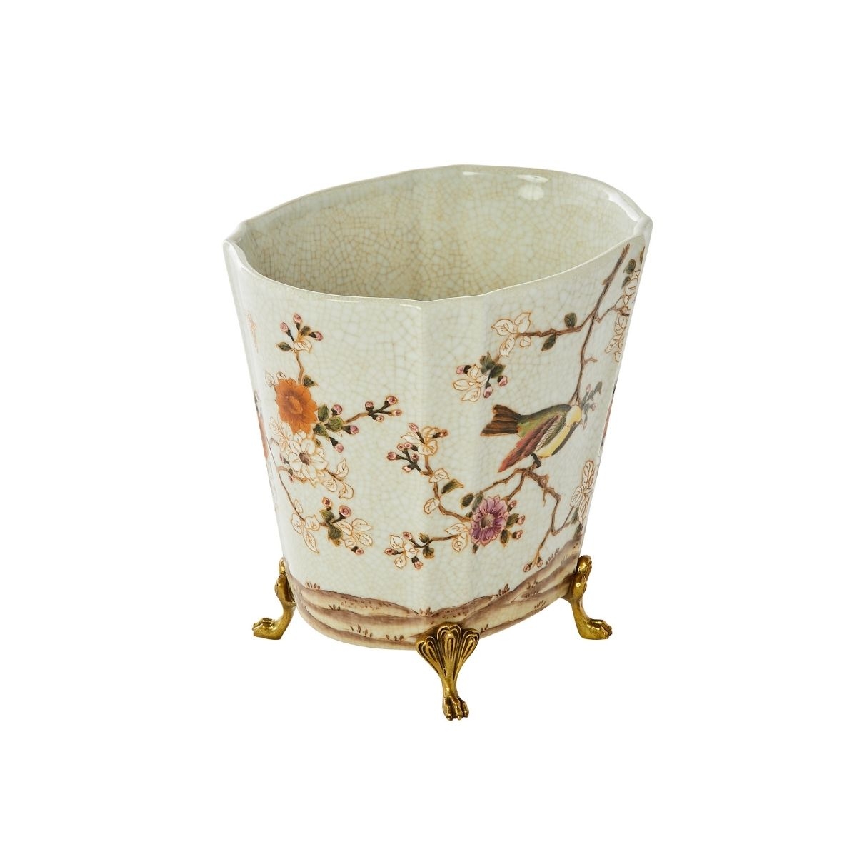 Chinoiserie Planter: Crackle Glaze & Ornate Claw Feet Vintage Cachepot
