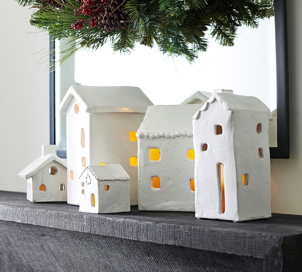 Christmas Village Houses: Hand Molded Rustic Matte Ceramic Decor