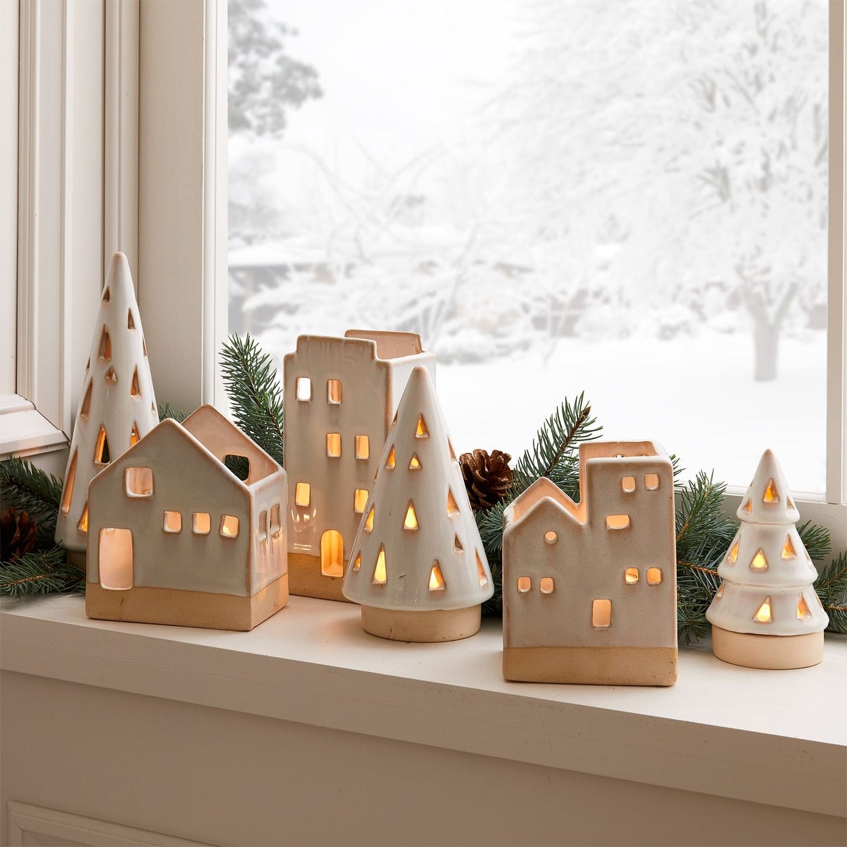 Christmas Village: Two Tone Design with Geometric Window Cutouts