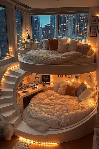 Circular Bunk Bed Warm White Integrated Staircase Desk LED Lighting