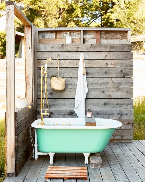 Clawfoot Bathtub: Seafoam Green Exterior and Vintage Garden Bathing