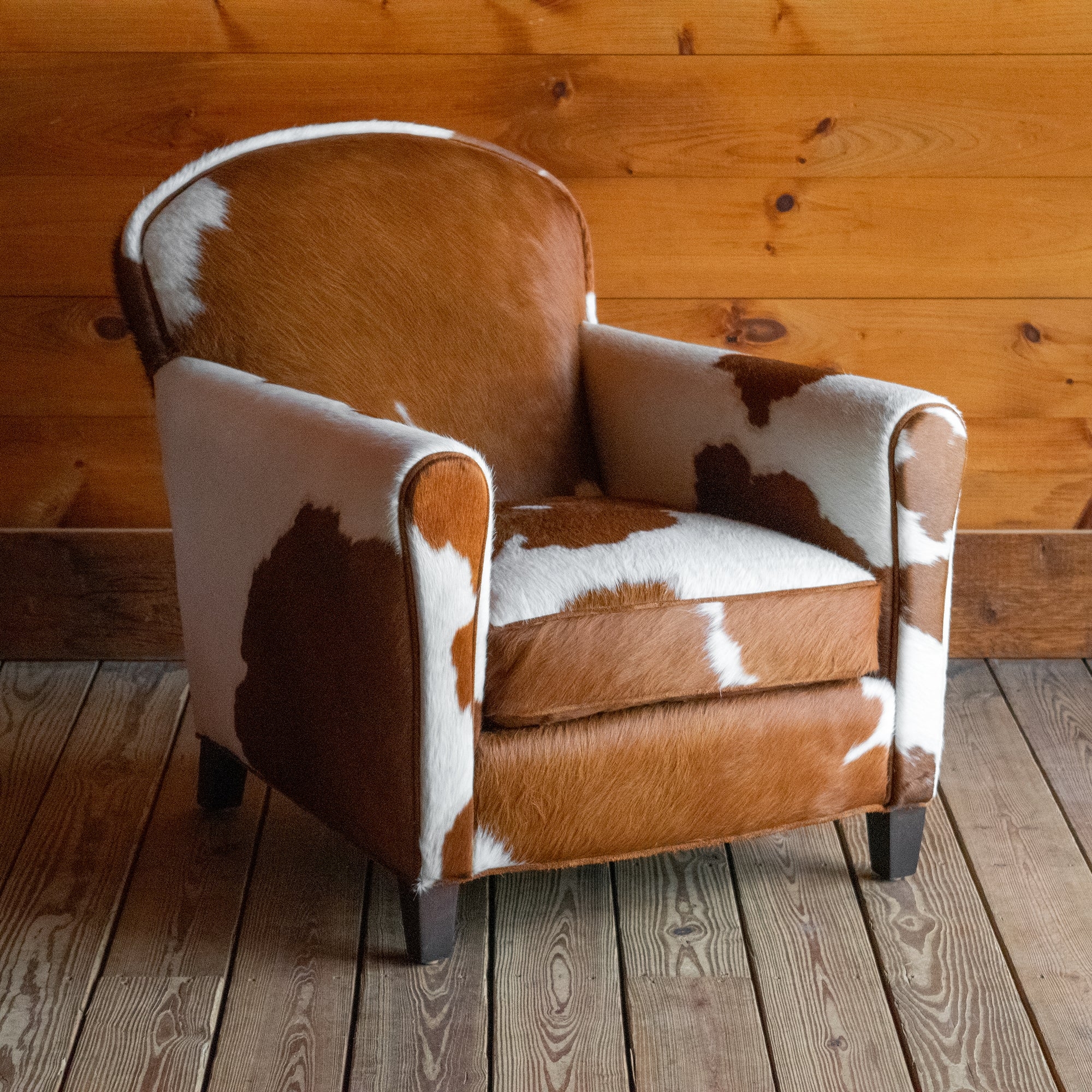 Club Chair Domed Silhouette with Rustic Cowhide Pattern