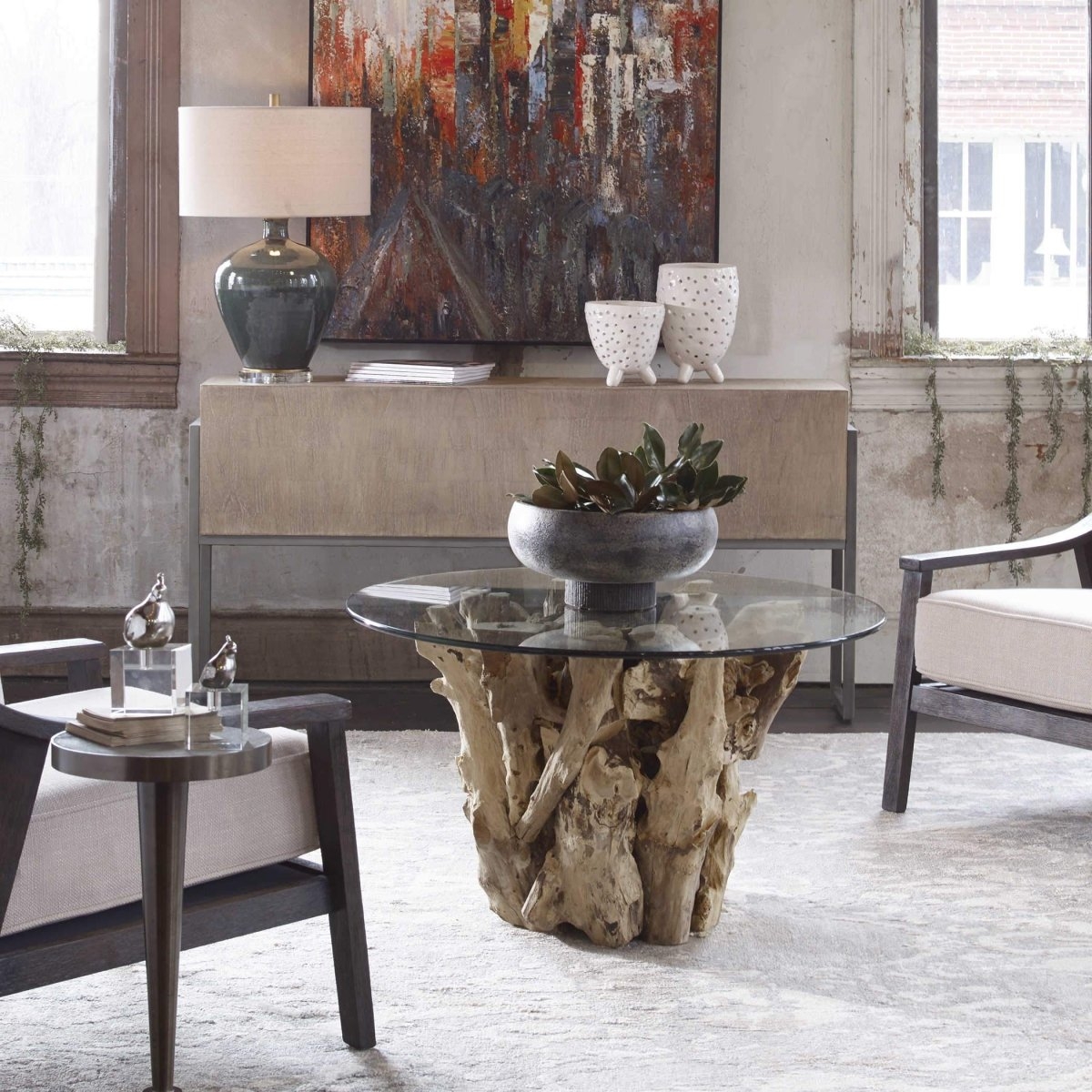 Cocktail Table with Organic Silhouette and Pedestal Branch Base