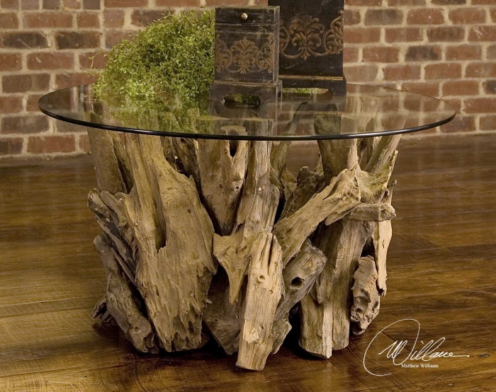 Cocktail Table with Round Glass Top and Sculptural Cluster Base