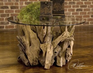Cocktail Table with Round Glass Top and Sculptural Cluster Base