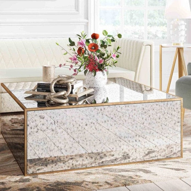 Coffee Table: Antiqued Mirror Sides and Diagonal Paneling