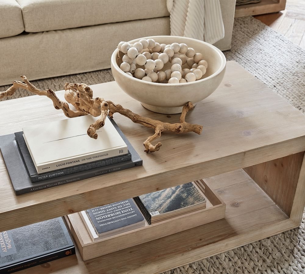 Coffee Table: Beaded Garland Driftwood Coffee Table Styling