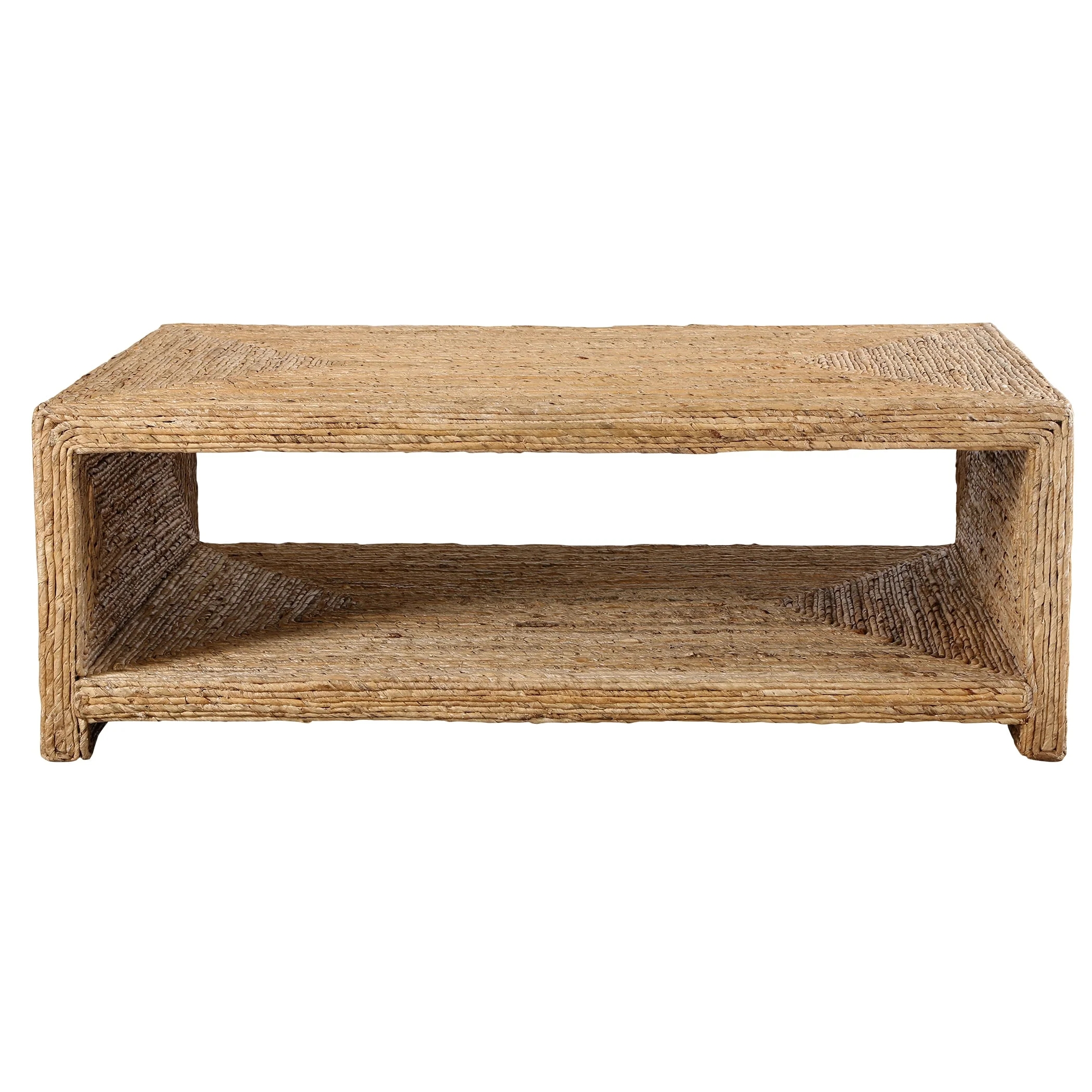 Coffee Table Boxy Frame with Braided Texture Storage