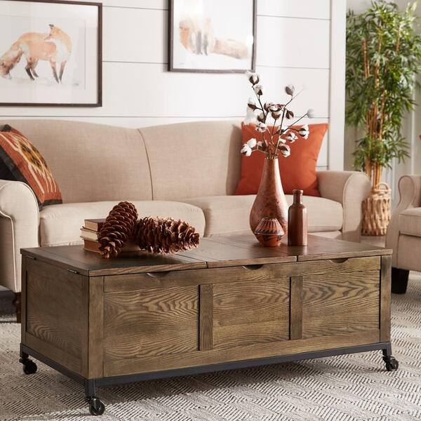 Coffee Table Caster Base with Recessed Pulls Wood Trunk