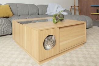 Coffee Table Cat Cubby Inset Glass Modern Cat Hideaway