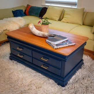 Coffee Table Cherry Wood Top with Refinished Navy Base