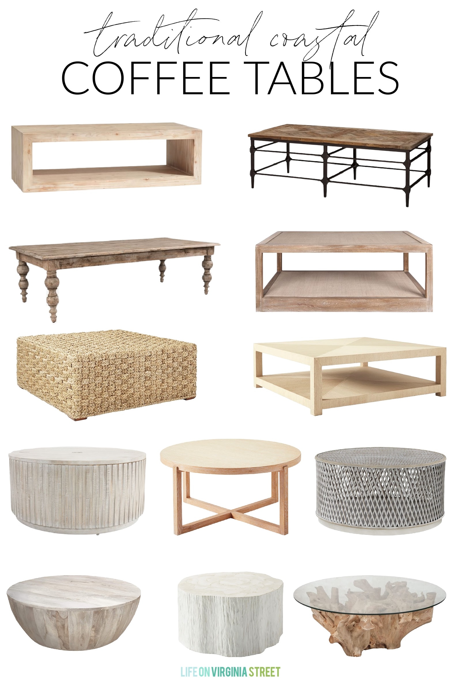 Coffee Table Collection with Whitewashed Driftwood Base