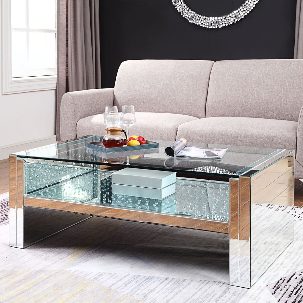 Coffee Table: Faux Crystal Accents Luxury Mirrored Shelf