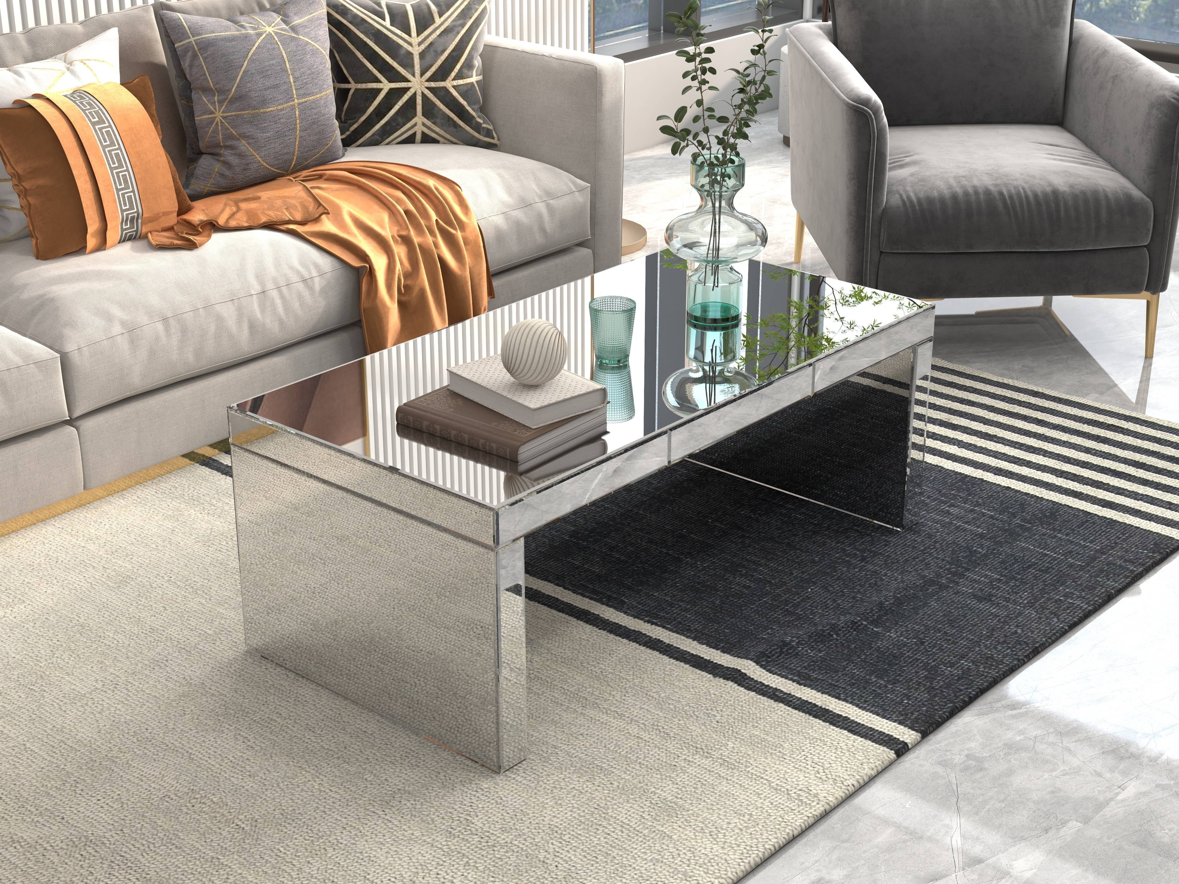 Coffee Table: Full Mirror Finish Slab Leg Living Room Table