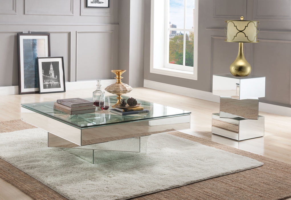 Coffee Table: Geometric Base Square Layered Glam Style