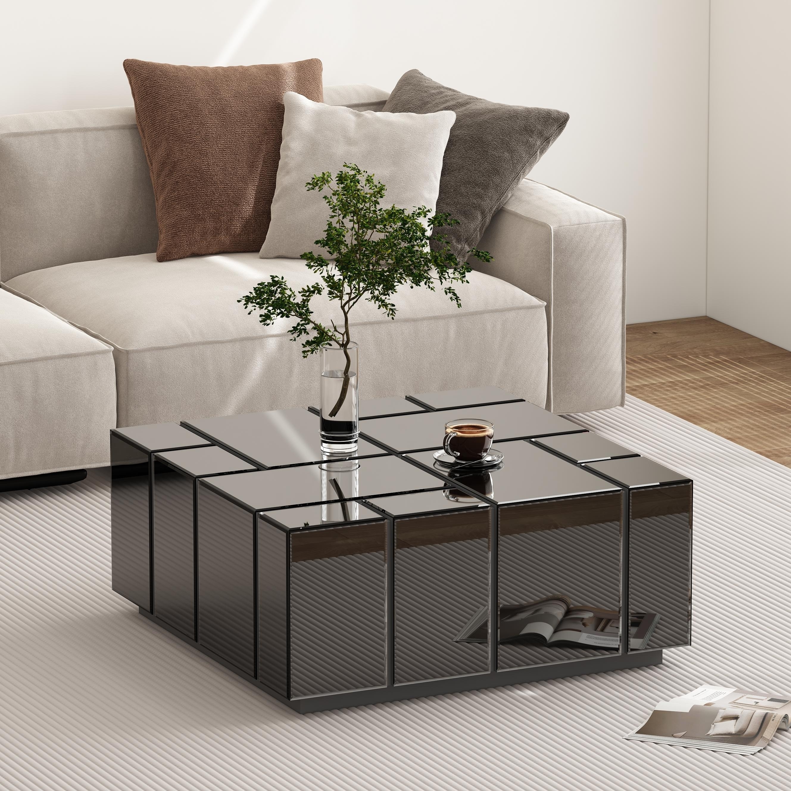 Coffee Table: Geometric Blocks Smoked Mirrored Center
