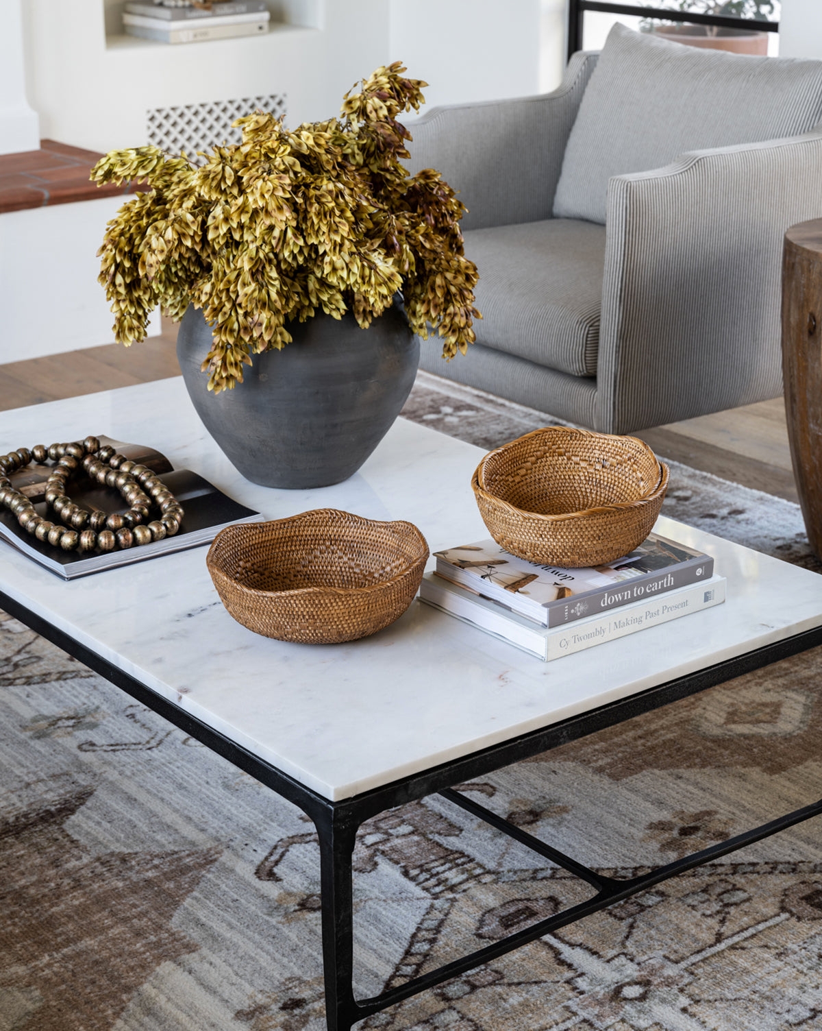 Coffee Table having Stone White Top and Slim Profile