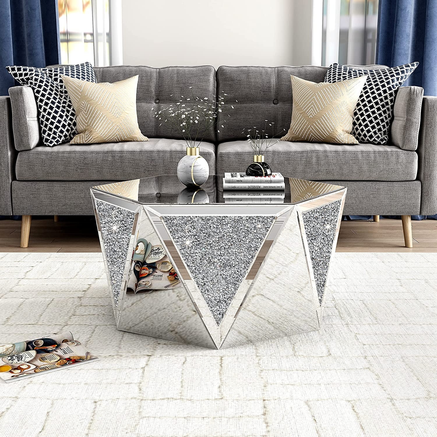 Coffee Table: Hexagonal Top and Faceted Base Design