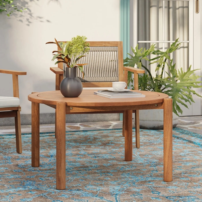 Coffee Table Honey Wood Round Top with Cylindrical Legs