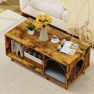 Coffee Table Integrated Pet Bed Mid Century Cat House Table