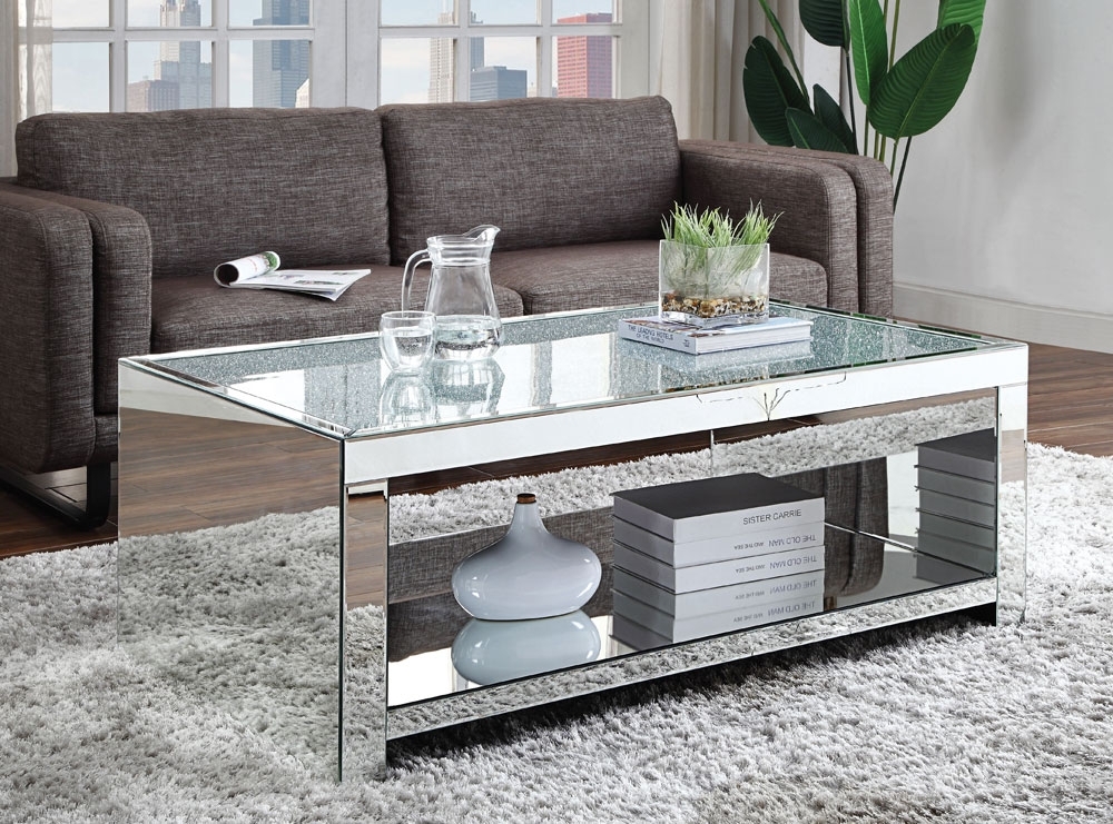 Coffee Table: Open Shelf Crushed Glass Inlay Design