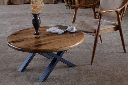 Coffee Table Organic Grain Round Walnut Sculptural Frame