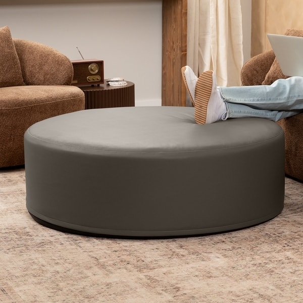 Coffee Table Ottoman: Oversized Flat Top Leather Footrest